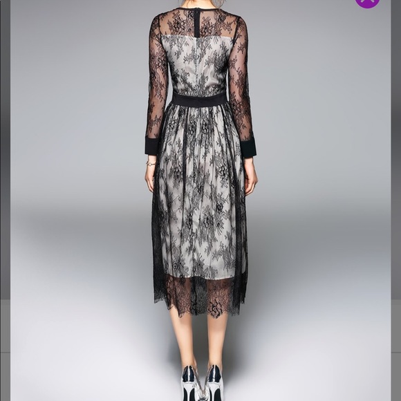 Black Lace Overlay Midi Dress - Picture 2 of 3